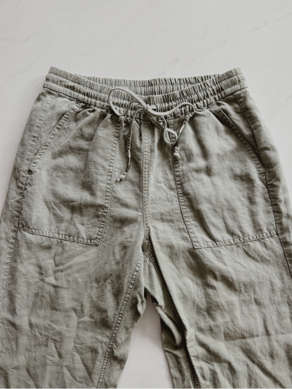 J.Crew Reimagined Linen Blend Pants XS Olive Green Cropped Elastic Waist